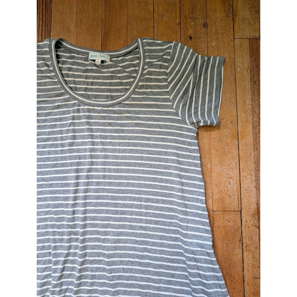 Grace & Lace Women's Gray Striped Shirt Dress XS Boho Casual Summer Pool Beach